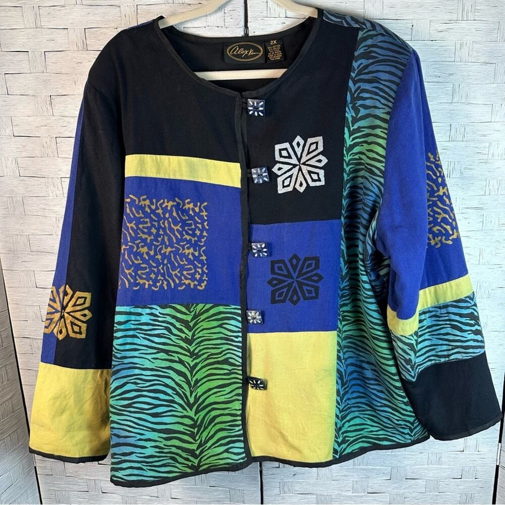 Alex Kim vintage Patchwork Art To Wear Jacket color block Coat Blazer lagenlook‎